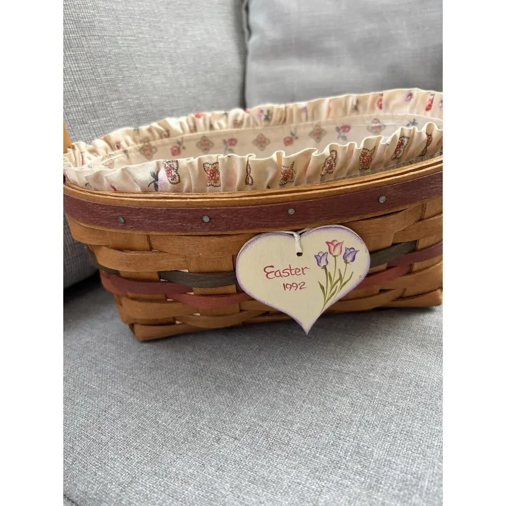 Longaberger Easter Basket 1992 Liner & Protector & Charm